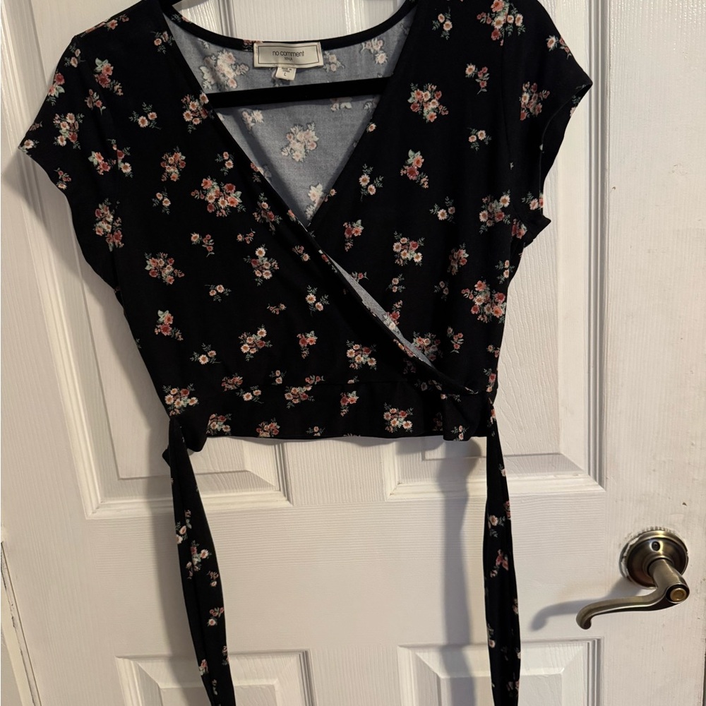 Floral Black Wrap Top